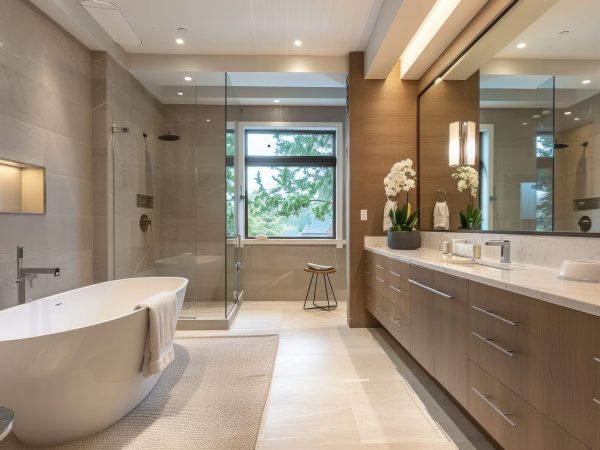 modern bathroom with a bath tub and shower